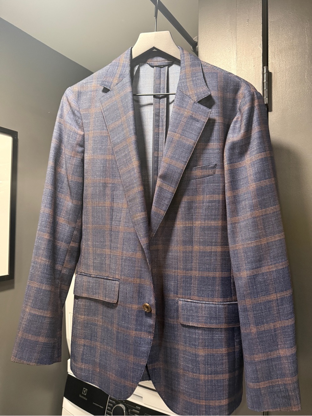 Bonobos Blue Plaid Sport Coat with Brown Windowpane
